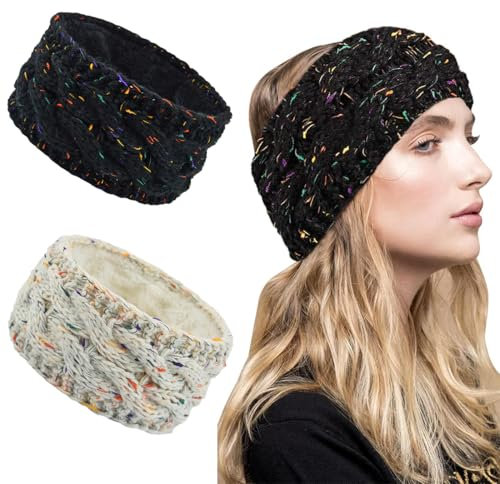 2 pcs diademas para mujer de invierno, calentadores de orejas, elásticas, cintas para el pelo, diademas gruesas, diademas de punto, cintas para el pelo gruesas para mujer
