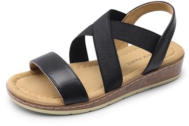 DREAM PAIRS Sandalias Mujer Comodas Zapatos de Tacón Cuña para Paseo Playa Viaje,Size 38,Negro-Pu,DWUMFS2505