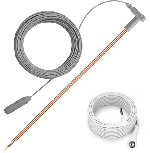 FEUNLEM Copper Grounding Rod Kit - 40ft Heavy Duty Female Ground Cord & Wristband, Portable Earthing System Use with Grounding Mats, Sheet, Blankets, Pillowcases
