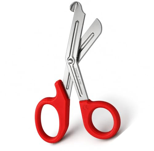 First Aid Scissors, Bandage Tough Cut Tuff-Cut Trauma Medical Shears for Nurses, Paramedics Doctors Students Theatre Hospitals, Veterinary, Firefighter, Rescue, Home and DIY (Red, 7.5 Inches)