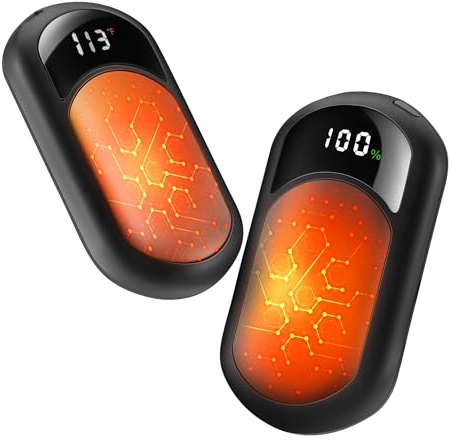 Handwärmer Elektrisch 2-Pack, Elektrische Tragbarer Wiederaufladbarer USB Handwärmer, 6400mAh Taschenformat 3 Stufen Heizung Ultra Leicht & Dünn für Outdoor Sport Golf Camping Geschenk Frauen, Männer