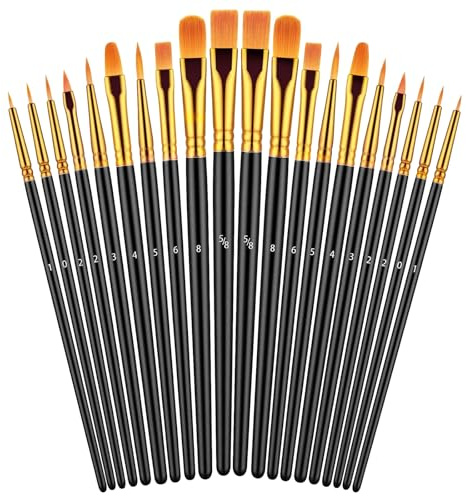 Ferizzia 20 Piezas Pinceles Pintura Acrilica, Nylon Pinceles Acuarela, Mango de Madera Pincele Acrilico, Pincele Acuarela Profesional, para Acrílico, Acuarelas, Óleo y Gouache Pintura