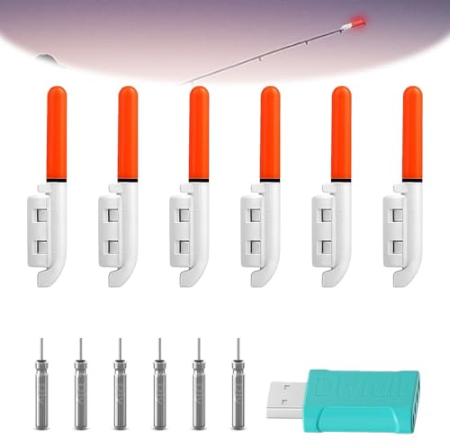 6 Pezzi Bastoncini Luminosi da Pesca, Notte Pesca Canna Punta Luci, LED Bastoncini Luminosi Impermeabili, Pesca Luce Bastone Rod LED Include Batteria e Caricabatterie per la Pesca in Mare, Rosso