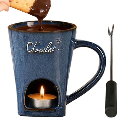 Generisk fondue-mugg – keramisk smältkruka 130 ml, chokladfondue-set med söt – för hushåll, restaurang, camping, fest