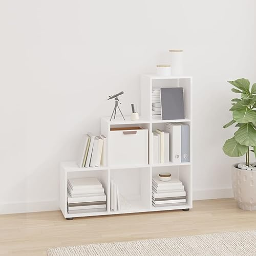 SooIarix Trapphylla högglans-vit, 107 cm trämaterial, 6 fack, modern stående hylla för böcker, dekoration och kontor, hållbar