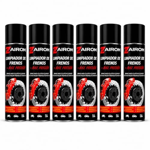 Zairom Limpiador de Frenos Spray 500 ml, Limpia Frenos, Embrague y Piezas Metalicas, Secado rápido Sin Residuos, Desengrasante para Coche y Moto Pack 6 Unidades