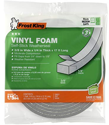 Frost King V734H Vinyl Foam Tape - Closed Cell - Moderate Compression, 3/4 W, 1/2 Thick, 10' L, Grey,Gray