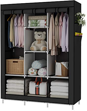 UDEAR Garde-Robe transportable Armoire de Rangement Penderie en Tissu intissé avec Portes coulissantes Noir