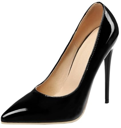 SJJH Women's Pointed Toe Stiletto Heels - 13cm Ultra High Heels for Weddings & Office, Breathable Synthetic Lining, Slip-On Dress Shoes (Black ，6UK)