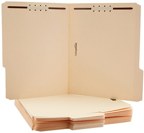Amazon Basics Manila File Folders with Fasteners for Organized Filing, Letter Size, 100-Pack
