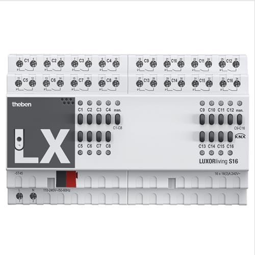 Theben 4800429 LUXORliving S16 I 16-fach Schaltaktor I Schaltfunktionen Ein/Aus, Impuls, Ein/Aus-Verzögerung, Treppenlicht mit Vorwarnung I I Für KNX Smart Home-System LUXORliving