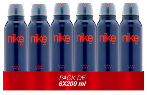 NIKE - Urban Wood Pack de 6 x 200 ml, Desodorante Hombre Spray, Desodorante Antimanchas para Todo Tipo de Piel, 0% Sales de Aluminio, de Larga Duración, Fragancia Especiada Fougére