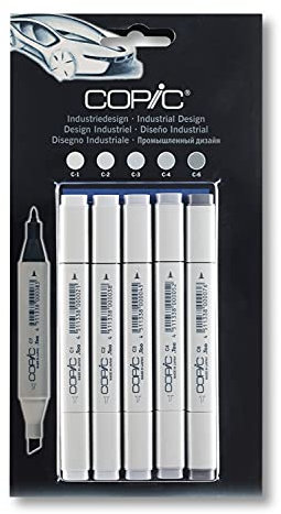 COPIC Classic Set Industriedesign, 5 Twin Marker mit einer mittelbreiten und einer feinen Spitze