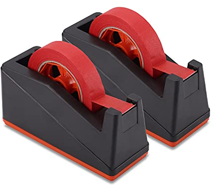 Lichamp 2 Pack Desktop Tape Dispenser Holder with Large 3 Inch Core for Masking, Heat Transfer Sublimation, Painters, Freezer and Kitchen Tapes, 0228BK
