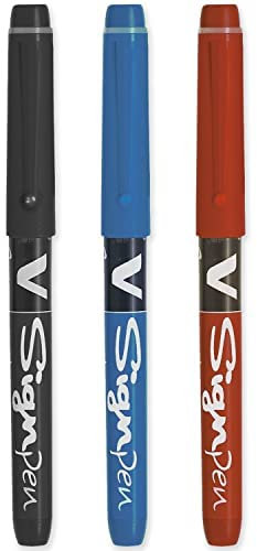 PILOT V Sign Pen - Fineliner Marker Pens - 2.0mm Nib Tip - 0.6mm Line Width - Essential Pack in Envelope Gift Packaging - Black, Blue & Red (3)