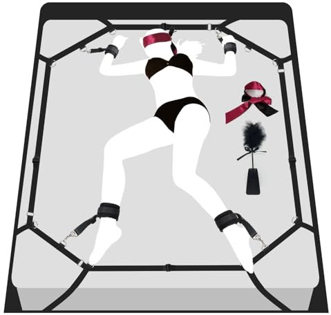 BDSM Bondage-Set Bett Fesseln Sex-Spielzeug für Paare I Extrem Stabiles Fesselset mit Bettfesseln, Handschellen, Augenbinde, Bettgurte verstellbare Länge, 1 Minute schnelle Installation
