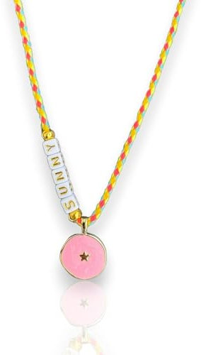 happymaker - Surfer Kette Damen, Boho Kette Damen lang mit Buchstaben - Sunny - und Emaile Anhänger, Halskette im Ibiza Style, größenverstellbar, handmade ind Deutschland