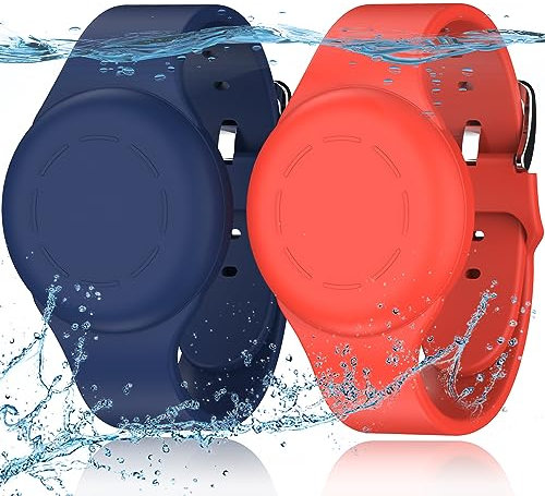 R-fun Braccialetti Impermeabili per Bambini, Compatibili con Apple Air Tag Tracker con Silicone Morbido, Custodia Anti-smarrimento per Bambini,Blu Notte/Rosso