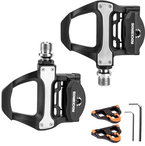ROCKBROS Road Bike Pedals SPD Locking Cycling Pedals Lightweight Nylon Bicycle Pedals Platform Pedals Wear Resistant and Non-Slip with Chromium-Nickel Steel Shafts Adjustable Tension