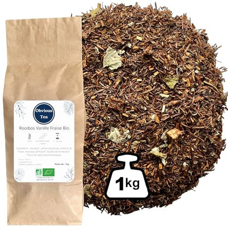 Rooibos Vanille Fraise Bio - Thé Rouge Vegan en Vrac, 100% Naturel, Sans OGM - Agriculture Biologique - Fabrication Française - Sachet 1 kg (500 Tasses)