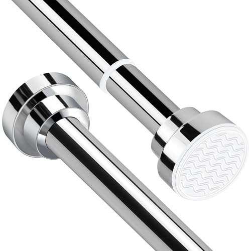 Stainless Steel Extendable Shower Curtain Rod Tension Pole, including 2 Holders,Net Voile Curtains Rail,Adjustable Telescopic Rods Extendable for Kitchen Cupboard Bathroom Window ((44cm-72cm）Silver)