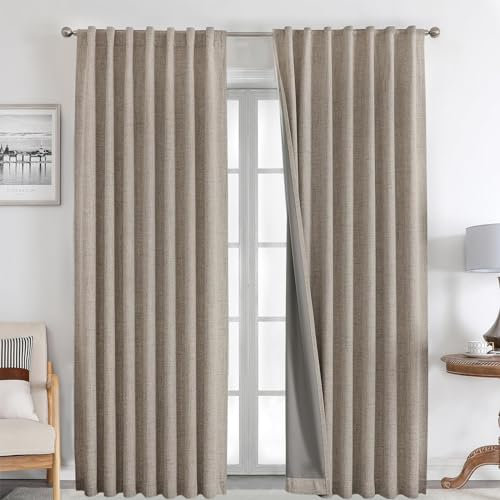 Joydeco 100% Cortinas Opacas 2 Piezas, Lino Cortinas Dormitorio con Pasadores Anti Luz Cortina Termica Aislantes Frio y Calor para Salon（2x260x140，Lino）