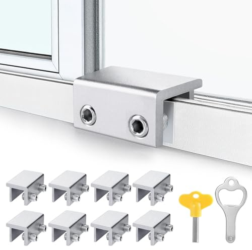 ZRFCXE Window Locks,8 Pack Sliding Window Locks with Key for Vertical & Horizontal Sliding Windows Doors,Easv to Install,Adjustable Security Window Lock for Patio Bedroom Home and Office (Silver)