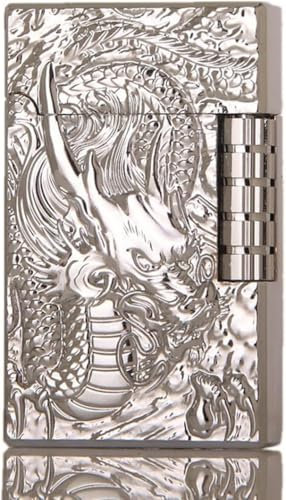 Accendino rinfrescante, drago lato opaco più leggero, accendini butano ricaricabili, all'aperto, campeggio, regali per uomo (senza gas butano) (d’argento)