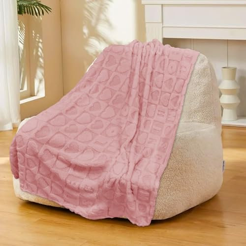 Herz Flauschig Kuscheldecke – Dicke Und Warme Sofadecke Vielseitig Blanket, Weiche Korddecke, Couchdecke Überwurfdecke Decken, Gemütlicher Wohndecke für Sofa Couch Bett (Rosa, 100 x 150cm)