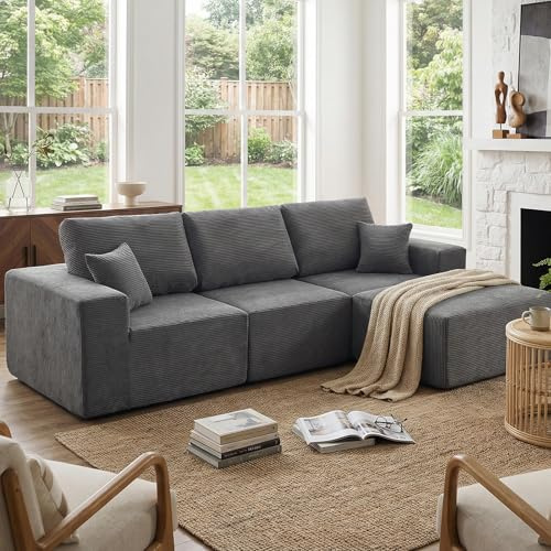 CHOSHOME 275 cm Modular L-Shaped Sectional Sofa, 3/4 Seater Corner Sofa with Chaise Lounge, Boneless Cloud Couch, Plush Corduroy Couch for Apartment & Living Room, No Assembly Required, Dark Grey