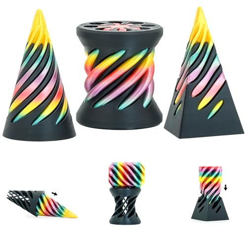 3 Pack Pyramid Impossible Cone Fidget Toys for Adults and Kids Spiral Cone 3D Pyramid Passthrough Sculpture Stress Relief Relaxation Mini Desktop Decor Gift for Holidays Birthdays (Black Rainbow)