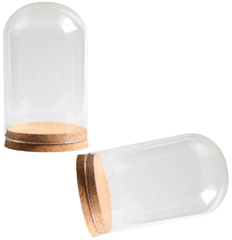 KHZen 2pieces Small Glass Dome Affiche Stand avec Cork Base Glass Cloche Bells Jar pour Objets Collection Décoration D'artisanat