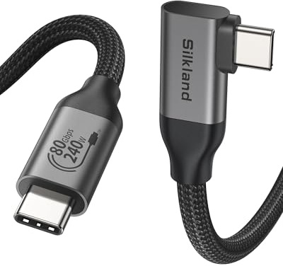 Silkland 80Gbps USB4 V2.0 para Cable Thunderbolt 5 90 Grados 1.5M, hasta 120Gbps con Bandwidth Boost, 16K/Dual 8K, Carga Rapida 240W, USB-C Compatible con Thunderbolt 4/3, Laptop, SSD, Dock, Monitor