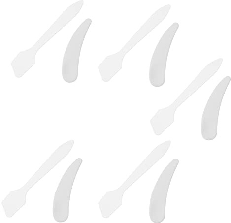 CALLARON Cucharas Para Crema Facial y Maquillaje Transparentes y Blancas, Juego De 10 Piezas Pequeñas, Espátulas Para Mascarilla Facial Para Viaje, Cuidado De Ojos y Piel