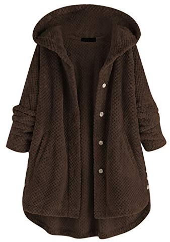 Cocila Manteau Bouton Long Poche IrréGulièRe Femmes Polaire Grande Taille Manteau à Capuche En Coton (Coffee Xxxxxl) Veste D Ete Veste Jean Courte Coupe Vent Chic Hiver Blazer Only