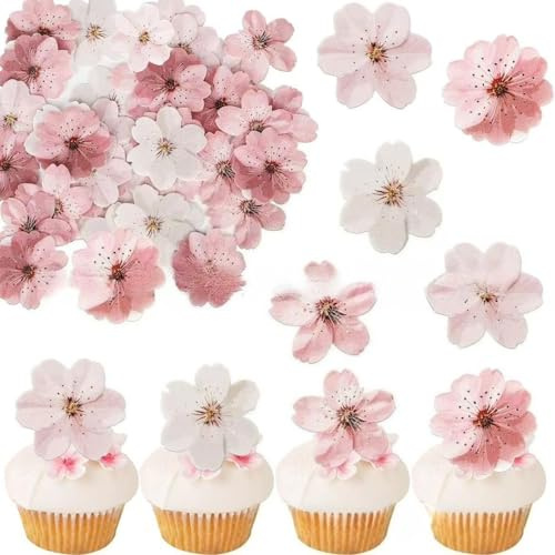 60 Pezzi Decorazione per Torta Fiori di Ciliegio Fiori Commestibili Cupcake Toppers per Torta Fiori Rosa per Torta Fiori di Ciliegio Adatto per buon compleanno tema del matrimonio San Valentino
