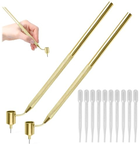 YUPZAR 2 Piezas Bolígrafo para pintura fluida inclinada, lápiz de pintura de línea fina de aluminio portátil, para la reparación de arañazos, 0,5 mm 0,7 mm, con 10 goteros de 2 ml