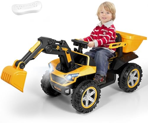 Escavatore elettrico, Escavatore automatico per bambini, Auto elettrica per bambini di +3 anni, 12V con telecomando 2,4 G, fari LED, musica