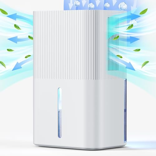 Deumidificatore da 2,7L per la casa, deumidificatore elettrico per la camera da letto, silenzioso e con comandi touch, deumidificatore per il bagno, spegnimento automatico e 7 LED. (bianco950 ml/24 h)