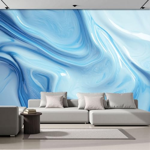 DACRWEKZ Papier Peint Panoramique Artistique 250x175cm - Revêtement Mural Décoration Chambre Salon - Fluide abstrait - bleu - Texture de marbre - Pour Chambre d'enfant Décoration