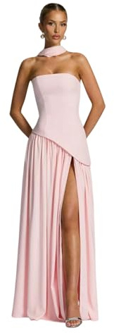 XYNM Abito Donna Invernale Lungo da Elegante Sciarpa Senza Spalline con Collo A Pieghe Sexy Sottile Schienale Corsetto Nastro Fessura Vita Estiva Pieghettata-10-s
