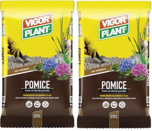 Pietra Pomice Vulcanica 40L (2 Confezioni da 20L) | Granulometria 8-14 mm | Inerte Naturale per Piante, Drenaggio Terriccio, Aerazione Radici, Vasi, Fioriere, Aiuole e Pacciamatura Decorativa