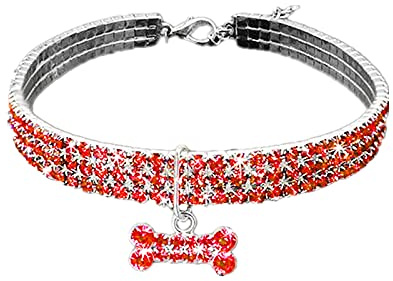 WBDWWTD Hund Söt Pet Chocker Bling Rhinestone Fancy Hundhalsband (röd, L)