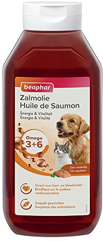 BEAPHAR - Aceite de salmón para Perros y Gatos - Suplemento dietético - Omega 3 y 6 - Beneficioso para el Sistema Cardiovascular, el Pelaje y Las articulaciones - Aportación energética - 940 ml