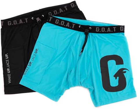 G.O.A.T Briefs Men’s Boxer Briefs (2-Pack) – Drawstring Waistband, Cell Phone Pocket, Breathable Performance Underwear | Black & Blue | XX-Large