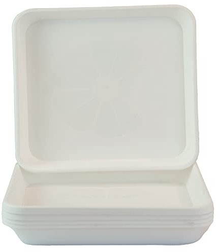 Home Garden Ornaments – Quadratische Blumentopf-Untersetzer, Set aus 5 eckigen Auffangschalen für Pflanzkübel, den Außen- und Innenbereich Groß (Weiß, 29 cm außen / 25,2 cm innen)