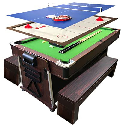 Billardtisch 7 FT Grün mit Bänken und Tischhockey und Tischtennistisch und Tischdecke mod. Mattew Grün