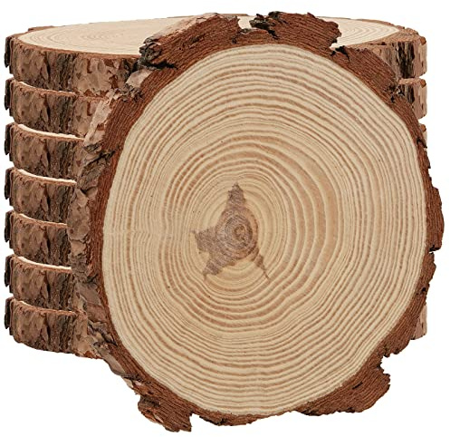 MUKLEI 8 PCS 23-25cm Natural Wood Slices, No Hole Wooden Log Slices, Unfinished Log Wooden Circles Wood Discs for Arts, DIY Crafts, Christmas Ornaments, Wedding Decoration, Wood Coasters