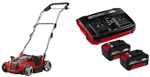 Einhell Akku-Vertikutierer-Lüfter GE-SC 36/35 Li Power X-Change (36 V, 35 cm Arbeitsbreite, Brushless, Messerwalze mit 16 Messern, klappbarer Führungsholm, inkl. 2x 4,0 Ah Akku und Twincharger)