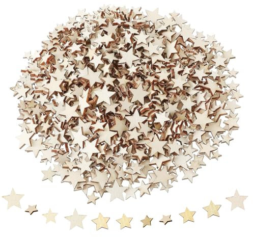 GoldRock 200 Stk Holzsterne zum Basteln Streudeko Weihnachten,4 Größen Sterne Holz Klein,Sterne Deko Konfetti,Holz Sterne Tischdeko,Weihnachtsdeko Basteln,Sterne Basteln 1-2 cm für Hochzeit,Geburtstag